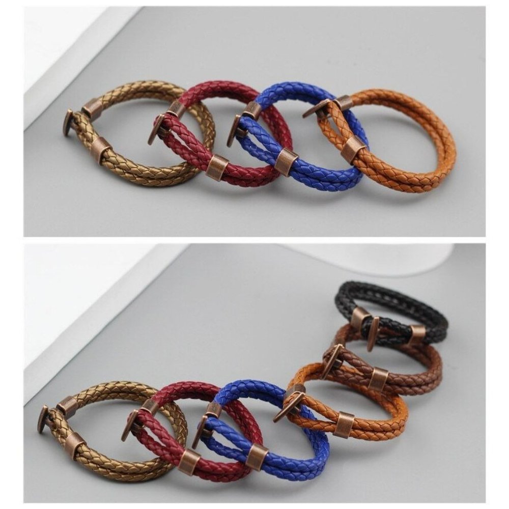 Jamesyn Copper Anchor Mens 2 Layer Rope Leather Bracelet Dark Red Gift Boxed - Picture 2 of 8